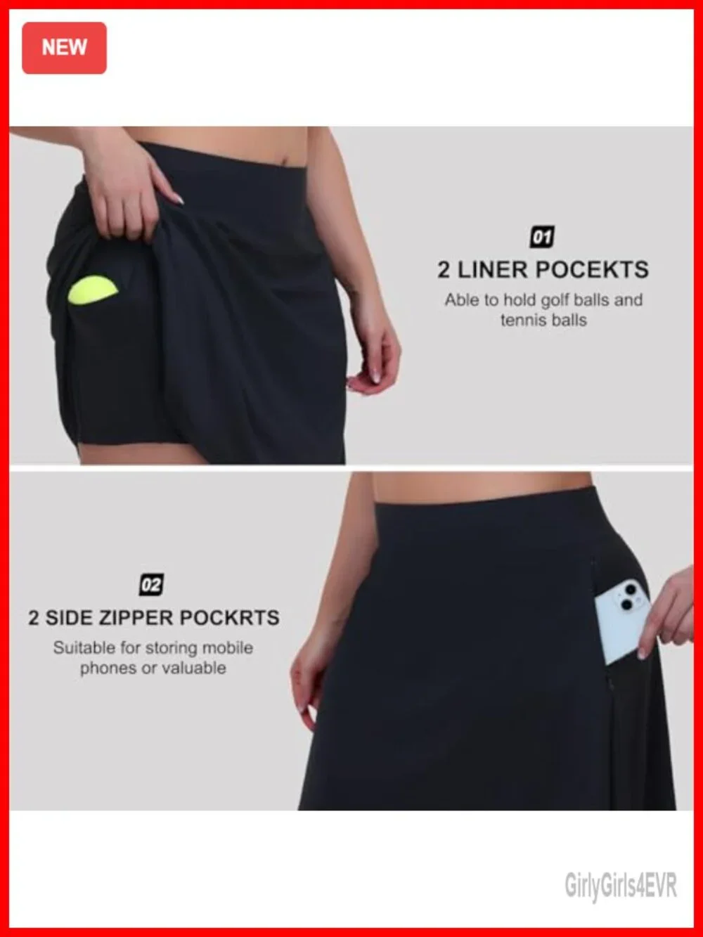 Plus Size Skort with Pockets Knee Length Tennis Athletic Skirt